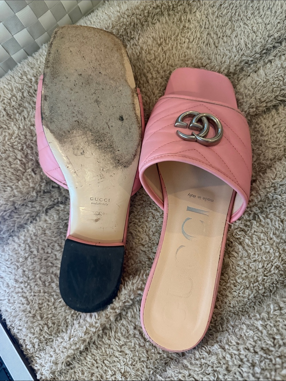Gucci Pink Quilted Leather GG Slide Mules - Picture 3 of 5